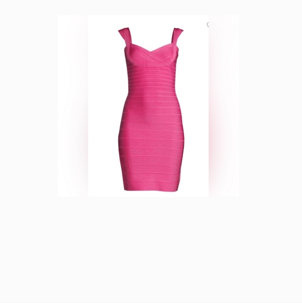 Herve Leger Pink Ribbed Sweetheart Mini Dress